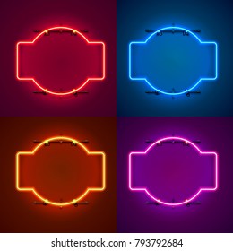 Neon frame sign in the shape of a square. Set color. template design element. Vector illustration