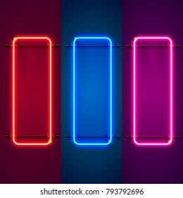 Neon frame sign in the shape of a square. Set color. template design element. Vector illustration