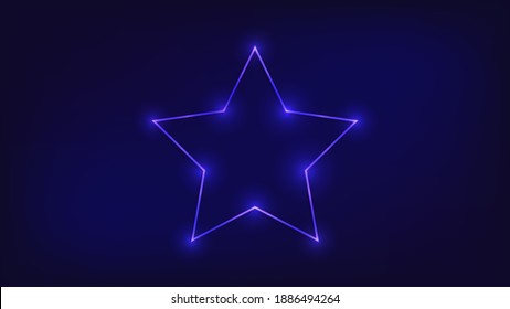 Neon frame in star form with shining effects on dark background. Empty glowing techno backdrop. Vector illustration.