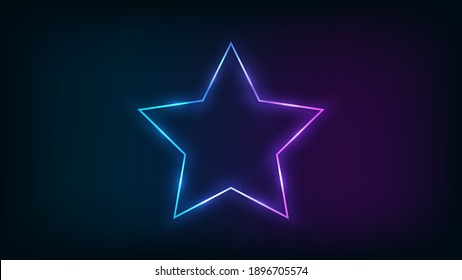 Neon frame in star form with shining effects on dark background. Empty glowing techno backdrop. Vector illustration.