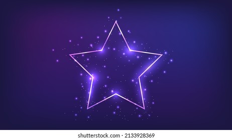 Neonrahmen in Sternform mit leuchtenden Effekten und Funkeln auf dunklem Hintergrund. Leere leuchtende Techno-Hintergrund. Vektorgrafik