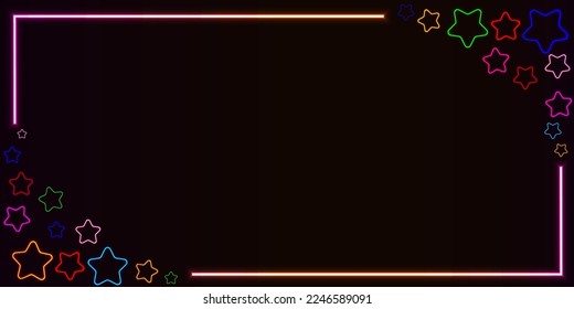 Neon frame and neon star on background