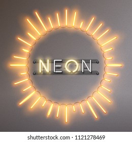 Dibujo de fondo vectorial con forma de brote de sol de marco neón y brillantes rayos de luz