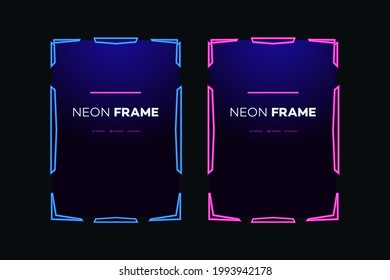 Neon Frame Template Modern Theme. Streaming Screen Panel Overlay Game. Live Video, Online Stream Futuristic Technology. Abstract Digital User Interface. Live Streaming Button. Vector 10 Eps