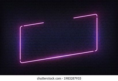 Plantilla de marco neón con marcador de posición. Plantilla de diseño de banner luminoso morado. Señal rectangular brillante de vectores