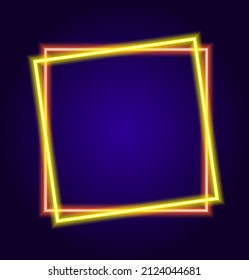 neon frame yellow square. two orange and yellow lines glow in the dark, a double square, empty for text for an advertising and signage design template