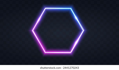 Marco de neón para su diseño. signo de luces hexagonales de neón. fondo de neón abstracto para letrero o cartelera. Forma de contorno de resplandor geométrico o líneas de resplandor láser. Ilustración vectorial.