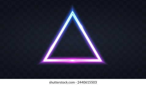 Neonrahmen für Ihr Design. Neonpyramidenlichtschild. Abstrakter Neonhintergrund für Schild oder Reklametafel. Geometrische Glühkonturform oder Laserglühlinien. Vektorgrafik.