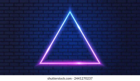 Neon frame for your design. neon Pyramid lights sign. abstract neon background for signboard or billboard. Geometric glow outline shape or laser glowing lines. Vector illustration.