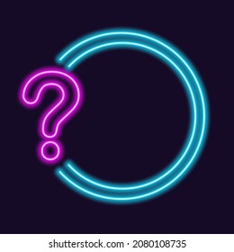 Neon frames with question mark, exclamation mark, quotes. Square text box template. Frames for quotes, polls, announcements. Vector illustration. svg