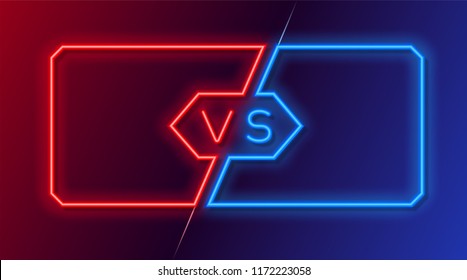 Neon frames for versus battle, sports and fight competition. Concept in neon style for two fighters. Vector illustration