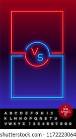 Neon frames for versus battle, sports and fight competition. Concept in neon style for two fighters with alphabet. Vector illustration