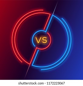 Neon frames for versus battle, sports and fight competition. Concept in neon style for two fighters. Vector illustration