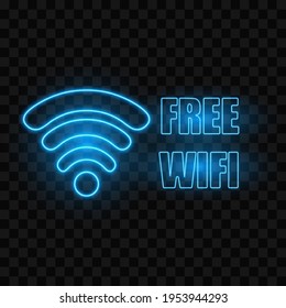 Neon free wifi sign, vector illustration.