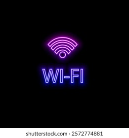 Neon free Wi-Fi sign, vector illustration..