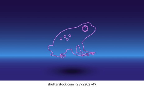 Símbolo de rana neón sobre fondo azul gradiente. El símbolo aislado está situado en el centro inferior. Azul degradado con horizonte azul claro