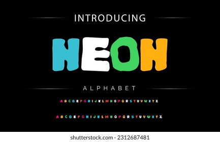 Neon Funky colorful cartoon font type. Vector alphabet