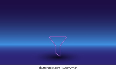 Símbolo de embudo neón sobre fondo azul gradiente. El símbolo aislado está situado en el centro inferior. Azul degradado con horizonte azul claro