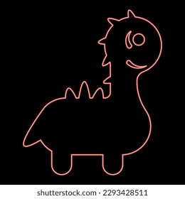 Neon funny dragon cute character dinosaur dino red color vector illustration image flat style