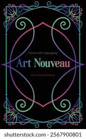 Neon futuristic Art Nouveau design. Vintage and modern geometric art nuvo frame with copy space. Cyberpunk aesthetics