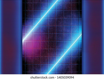 Neon Futuristic Glowing, Background with Abstract Glow Lights, Laser Lines on the Concrete Grunge Wall, Conceptual Modern Style. Eps10 Vector Illustration - Vector