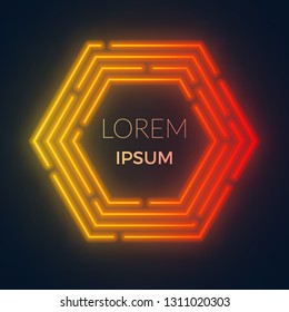 Neon futuristic hexagon frame for text. Can be used as a background.