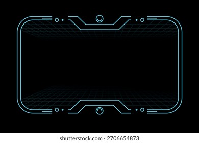 Marco de interfaz de HUD futurista de neón con pantalla de red cibernética