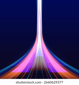 Neon futuristic network technologies on a dark background with movement and speed effects, featuring long exposure and light painting photography. Glittering light trails and fire flare traces.	