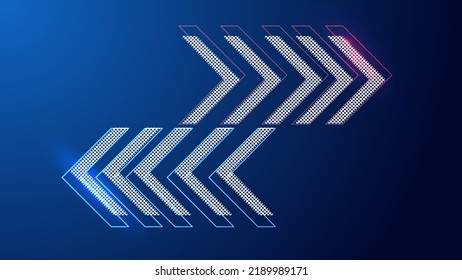 Neon futuristic transfer arrow icon. Web trade symbol. Arrows, pointers, direction. Set of holographic arrows