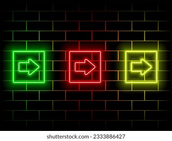 neon futuristic transfer arrow. Web commerce symbol. Mutual exchange of information isolated on blue background. green, red, yellow, pink, blue, orange.