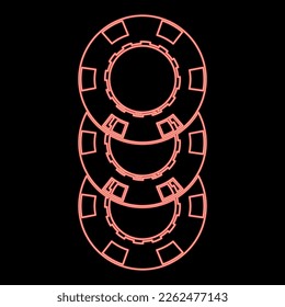 Neon gambling chips Casino coin red color vector illustration image flat style light