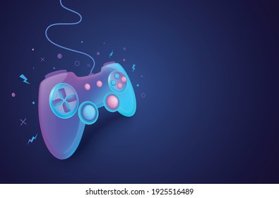 Neon game controller for controlling PC and console games. Game background concept.