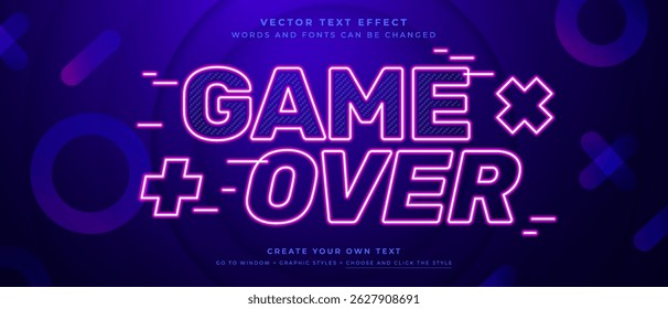 Neon jogo sobre efeito de texto no fundo roxo escuro