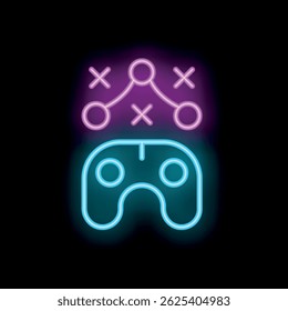 Neon gamepad icon glowing on a dark background, symbolizing strategic gameplay in online gaming