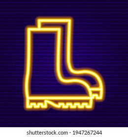 Neon Garden Boots Icon. Vector Illustration of Gardening Instrument.