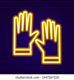 Neon Garden Gloves Icon. Vector Illustration of Gardening Instrument.