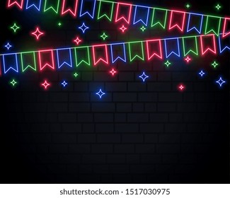 neon garland flags decoration with stars background