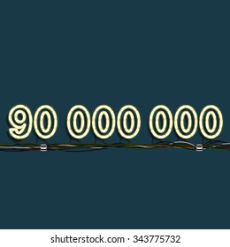 Neon garland number '90000000', vector