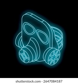 Neon gas mask glowing on dark background, representing safety, protection, and danger in a vibrant, futuristic style