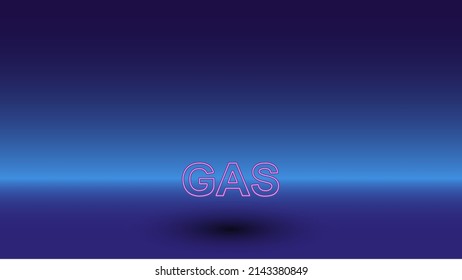 Neon gas text symbol on a gradient blue background. The isolated symbol is located in the bottom center. Gradient blue with light blue skyline