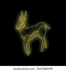 Neon gazelle gracefully walking, illuminating the darkness with a vibrant golden glow