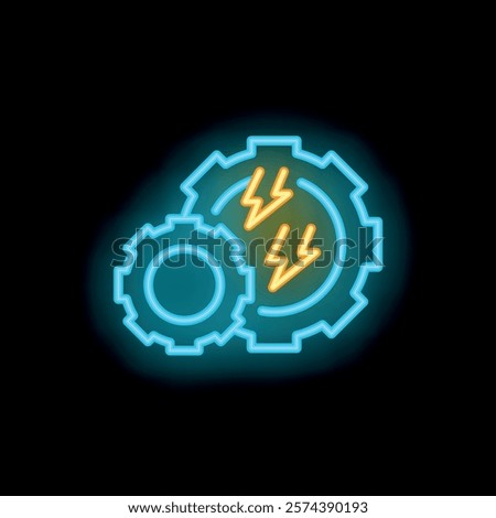 Neon gears with lightning bolts intertwined representing the concept of powering innovation