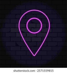 Neon geolocation tag
on a dark background,