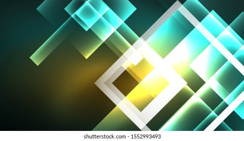 Neon-geometrischer abstrakter Hintergrund im Stile eines Hipsters auf hellem Hintergrund. Space Retro Design. Farbgeometrisches Muster. Quadratischer, abstrakter Hintergrund. Moderne geometrische Struktur.
