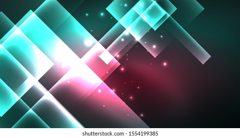 Neon geometric abstract background in hipster style on light background. Space retro design. Color geometric pattern. Square shape abstract background. Modern geometric texture.