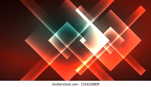 Neon geometric abstract background in hipster style on light background. Space retro design. Color geometric pattern. Square shape abstract background. Modern geometric texture.