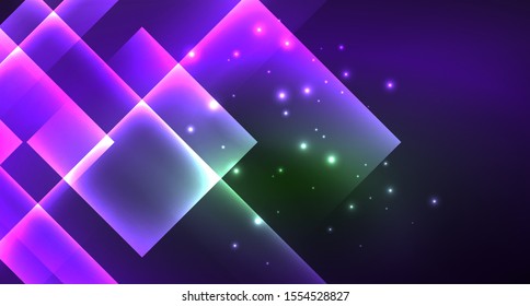 Neon geometric abstract background in hipster style on light background. Space retro design. Color geometric pattern. Square shape abstract background. Modern geometric texture.