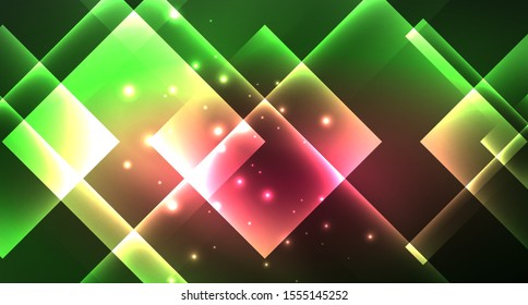 Neon geometric abstract background in hipster style on light background. Space retro design. Color geometric pattern. Square shape abstract background. Modern geometric texture.