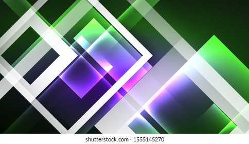 Neon geometric abstract background in hipster style on light background. Space retro design. Color geometric pattern. Square shape abstract background. Modern geometric texture.