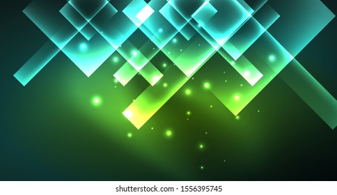 Neon geometric abstract background in hipster style on light background. Space retro design. Color geometric pattern. Square shape abstract background. Modern geometric texture.